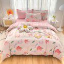 Wholesale all cotton thickened four piece set, all cotton brushed three piece set, student dormitory bed sheet and quilt cover, one for distribution 
