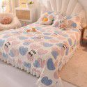 Cream wind milk velvet bed cover 3-piece set Korean lace bedspread cotton clip slip slip single bed cover coral velvet bed sheet winter 