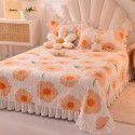 Cream wind milk velvet bed cover 3-piece set Korean lace bedspread cotton clip slip slip single bed cover coral velvet bed sheet winter 