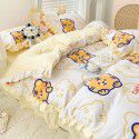 Korean style cotton princess style four-piece set small fresh bed skirt quilt cover sheet cotton dormitory bed three-piece set