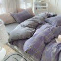 Cotton Yarn dyed Washed Cotton Four Piece Set Pure Cotton Printless Manufacturer Direct Sales Bedding, Quilt Cover, Japanese Style Good Fitted Sheet Wholesale 