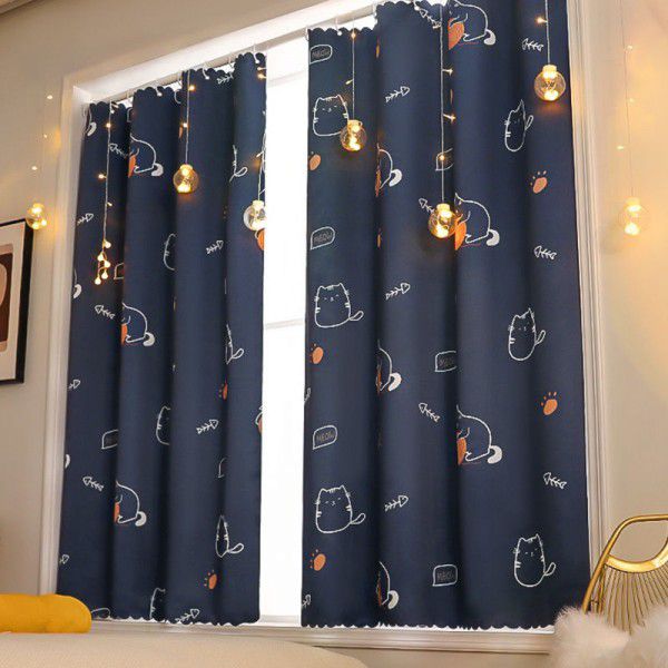 Cloth curtains, simple, hole free installation, curtain rod, a complete set of bedroom shading fabric, 2021 new cross-border 