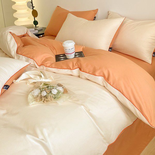 60 Thread Count Long staple Cotton 4 Piece Cotton 100 Dormitory Sheet 3 Piece Fitted Sheet Quilt Cover 4 