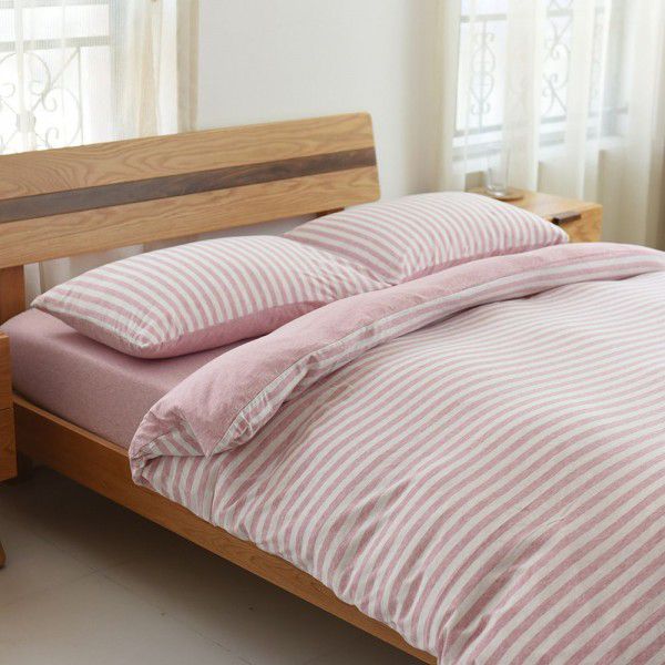 Quilt Cover Indian Cotton Knitted Cotton Quilt Cover Cotton Pillow Case Stripe Set Fitted Sheet Sheet Nantong Home Textile Wholesale 