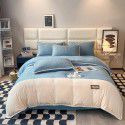 Luxurious minimalist beanstalk color contrast patch cloth embroidered milk velvet bed sheet four piece set baby velvet three piece set 
