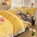In winter, Korean version thickened princess style milk velvet four piece set, Jane lattice lace warm bed sheet, quilt cover, student three piece set 