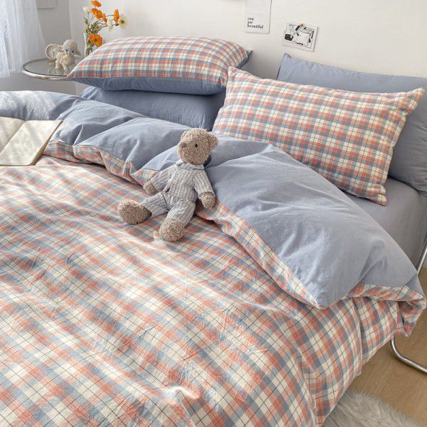 Ins pure cotton washable cotton quilt cover one piece 100% cotton 150x200 checked bed sheet quilt cover 200x230 men's quilt sheet 