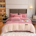 Luxurious minimalist beanstalk color contrast patch cloth embroidered milk velvet bed sheet four piece set baby velvet three piece set 