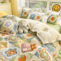 Ins Winter Milk Wool 4-Piece Rabbit Wool Quilt Cover Sheet Pastoral Warm Upset Double Sided Wool Bedding 4 