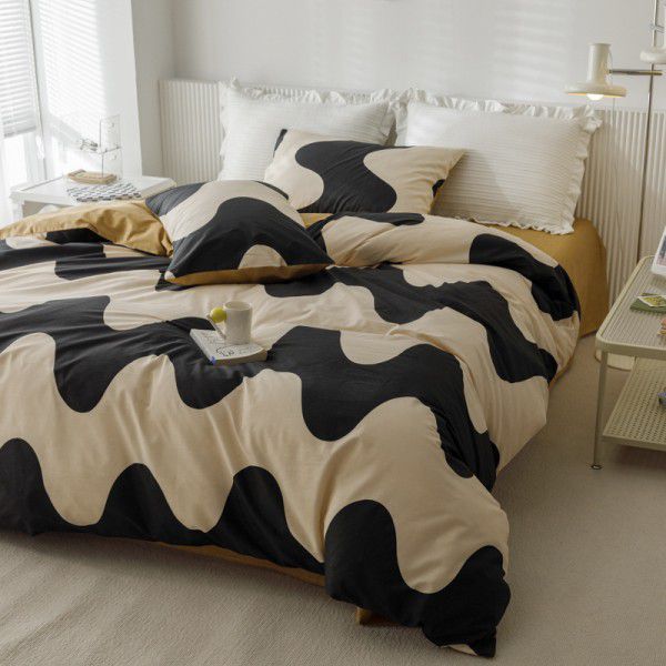 2022 new ins style cotton printed four piece set 13372 cotton simple sheet fitted sheet set 