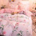 Thickened warm keeping pure cotton buffed four piece cotton quilt cover sheet 1.5/1.8m simple three piece bedding set 
