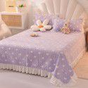 Cream wind milk velvet bed cover 3-piece set Korean lace bedspread cotton clip slip slip single bed cover coral velvet bed sheet winter 
