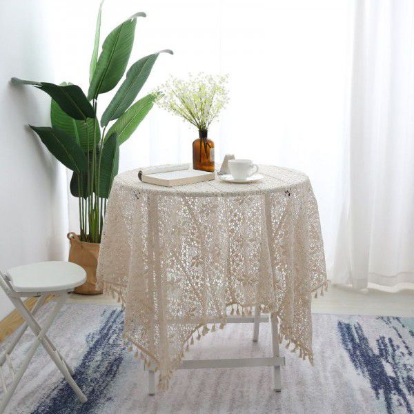 Countryside wind hook knitting cotton thread hollow tassel tablecloth tea table round table piano cloth tablecloth cross-border source 