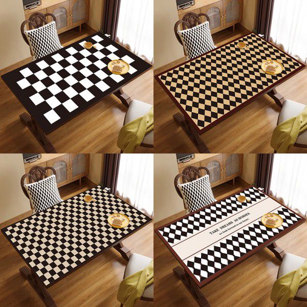 Vintage chessboard leather table mat waterproof oil proof table mat wash free hot resistant table cloth tea table desk desk mat 