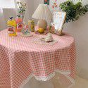 Cotton and linen table cloth, simple lattice, Nordic desk, student dormitory, square lace, cute computer table cloth 