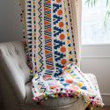 Yimanqiyun curtain cotton linen printing color wool ball Bohemian style rural cross-border curtain factory direct supply