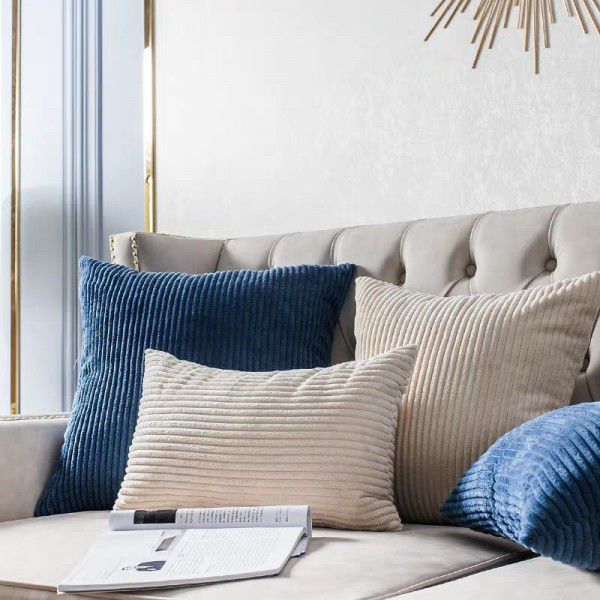 Corduroy pillow cushion Bedroom pillow sofa cushion Office solid color flannelette stripe pillow cover without core 