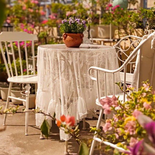 Cross border French rococo ruffle tablecloth American lace ins style hood net red European square table cloth 