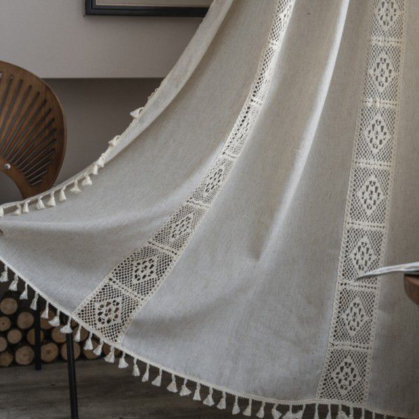 Lexuan Xiu New Product Curtain Finished Products Wholesale Hollow out Splicing American Kitchen Curtain Semi Blackout Curtain Tassel Curtain Cloth