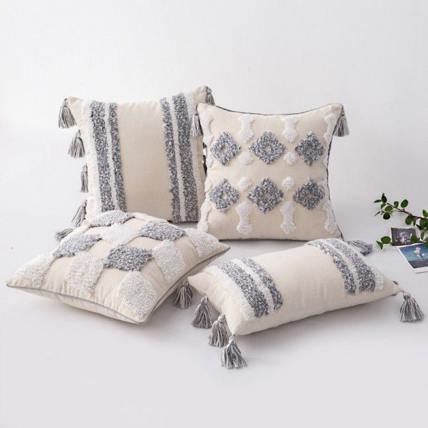 Home stay home decoration Ethnic style cushion headboard ins Moroccan lace tassel tufted pillow pillowcase 