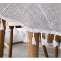 Cross border e-commerce gray big grid tassel imitation cotton linen table cloth round home living room party table cloth wholesale 