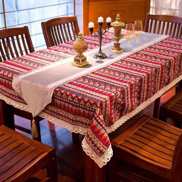 Xinjiang Style Table Cloth Exotic Table Cloth Retro American Ethnic Style Cotton Linen Bar Room Tea Table Student 