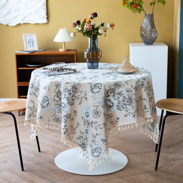 Cross border Amazon American vintage cotton and linen table cloth printing Japanese peony small fresh Korean cloth 