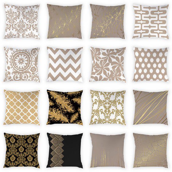 Pattern Line Gold Throwing Pillow Cover Digital Printing Simple Pillow Cover Cross border Best Backrest Home Fabric Cushion 