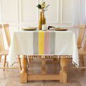EBay cross-border simple stripe decorative linen tablecloth tassels thickened rectangular wedding table cover tea table wholesale 