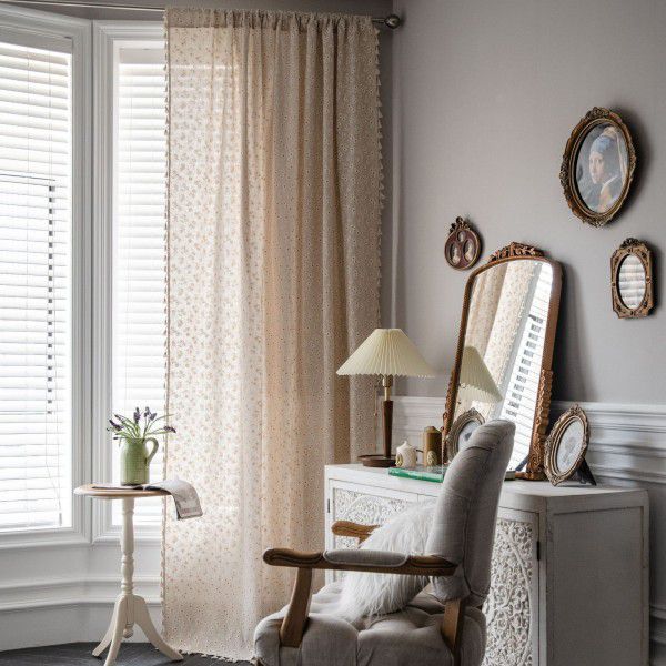 Yimanqiyun curtain, finished cotton linen kitchen curtain, pastoral style daisy printing window curtain