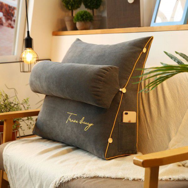Solid color embroidered triangular cushion Japanese tatami bedside backrest living room sofa pillow 
