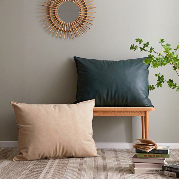 Nordic luxury leather sofa pillow cover sitting room cushion pillow oversize rectangular waist pillow simple 