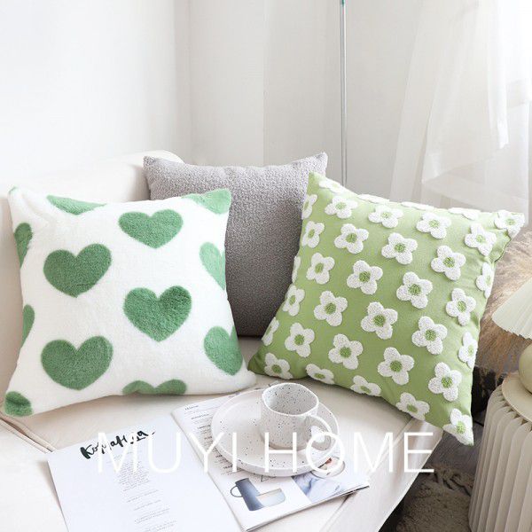 Spring New Love Pillow Cover Net Red Flower Cushion Cover Living Room Sofa Bed Pillow White Cloud Waist Pillow 
