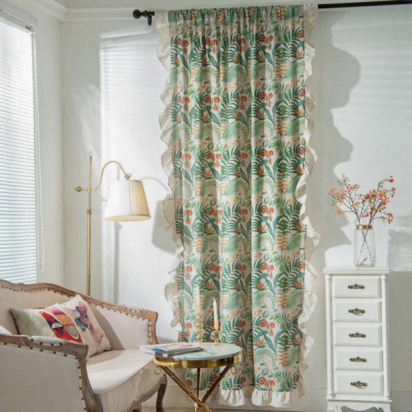 Lexuan Xiuins green plant lotus leaf curtain finished product wholesale bedroom kitchen small curtain