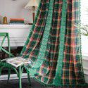 Yimanqiyun curtain, green lattice splicing, yarn dyed American curtain, finished kitchen curtain, floating window curtain, semi shading 