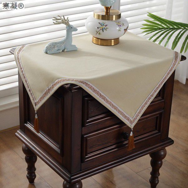 Chinese square bedside table cloth, light and luxurious, square tea table cover, plain color, small square table cloth 
