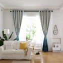 American printed curtain cloth High precision blackout cloth Wholesale living room bedroom simple gradual change blue blackout curtain finished products 