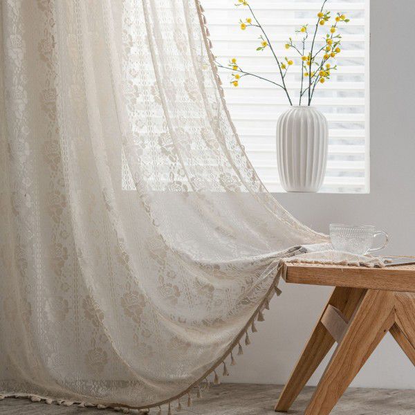 Yimanqiyun Rose Crochet Curtain Transparent American rural hollowed out pastoral living room balcony bedroom window art