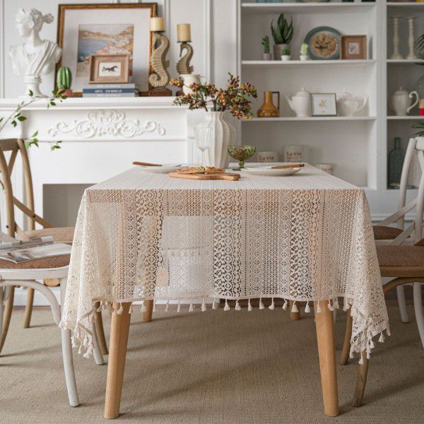 Cloth Dad American style pastoral crochet cover table cloth woven tablecloth hollowed out tablecloth tassel table mat spot wholesale 