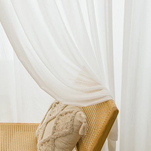 Nordic modern simple wind curtain, window screen, chiffon silk, satin, white yarn, solid color, transparent living room, screen curtain, balcony, bedroom 