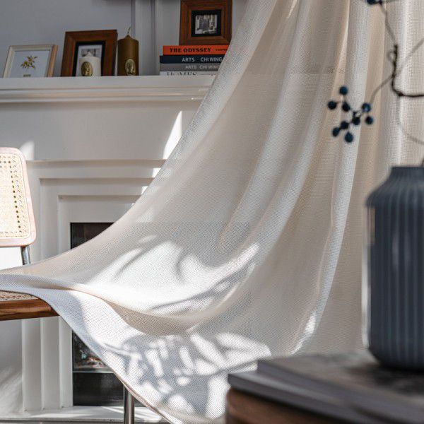 Lexuan Xiu's new Japanese style log style half shading curtain imitating cotton and linen bedroom cream colored window screen curtain simple curtain