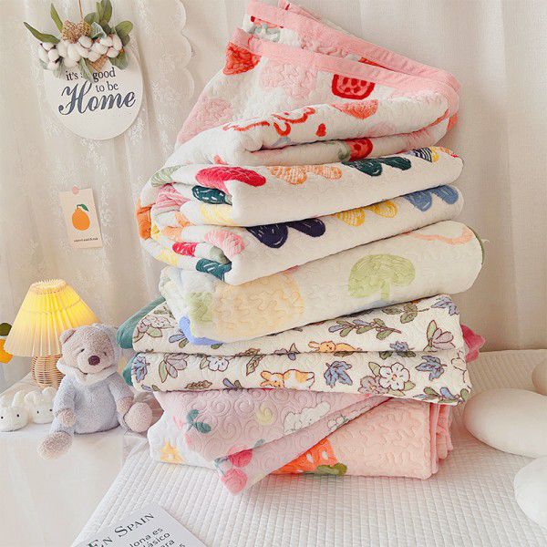 Winter Teddy plush thickened milk wool blanket bedding straight edge milk wool thickened bed blanket 
