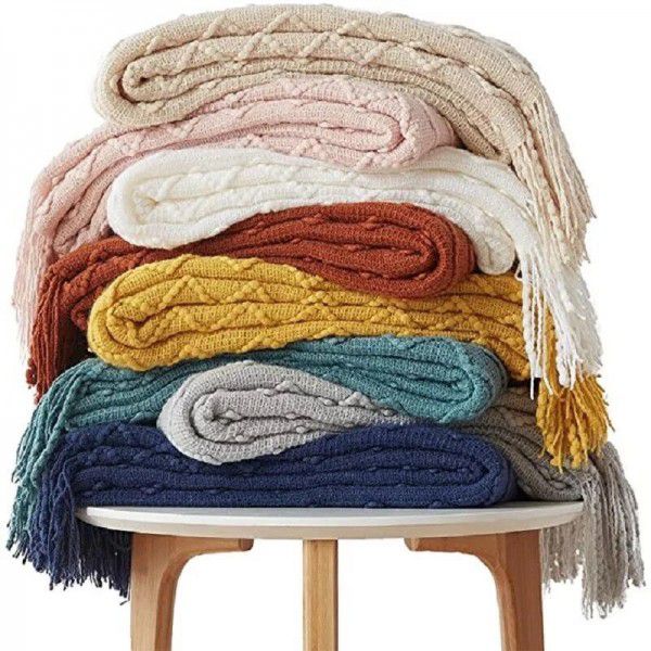 Amazon diamond shaped sofa blanket blanket bed tail blanket knitting cross-border blanket air conditioning blanket tassel nap blanket blanket 