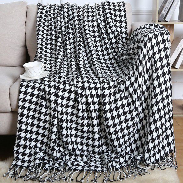 Summer air conditioning blanket knitting blanket thousand bird pattern tassel sofa blanket small blanket bed tail American wool nap blanket 