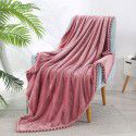 Solid color flannel ball blanket wholesale solid color tassel blanket office wool ball gift blanket blanket 