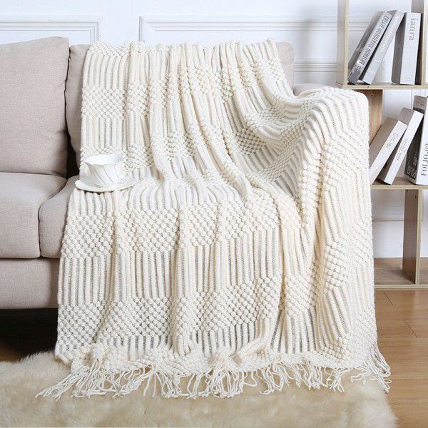 Sofa blanket cover blanket Nordic cross-border tassel air conditioner lunch break nap blanket hotel bed with summer bed flag bed tail blanket 