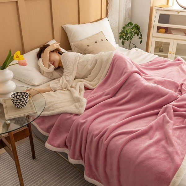 Warm in autumn and winter: 2m A milk wool B lamb wool double sided thickened flannel blanket 1.8 double-layer composite can be ordered 