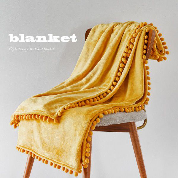 European style idyllic flannel, arbutus, wool ball blanket, autumn and winter outdoor travel, portable shawl, lunch break blanket