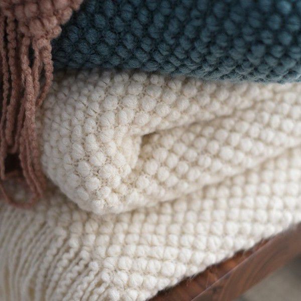 Simple modern dark grey knitting thread blanket blanket white bed tail blanket Nordic solid beige single sofa blanket 