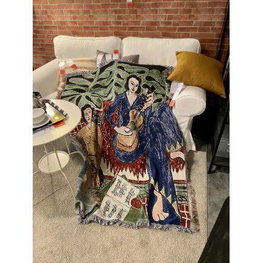 Art oil painting style Matisse guitar woman tapestry casual blanket sofa blanket blanket field grass carpet  Art oil painting style Matisse guitar woman tapestry casual blanket sofa blanket blanket field grass carpet